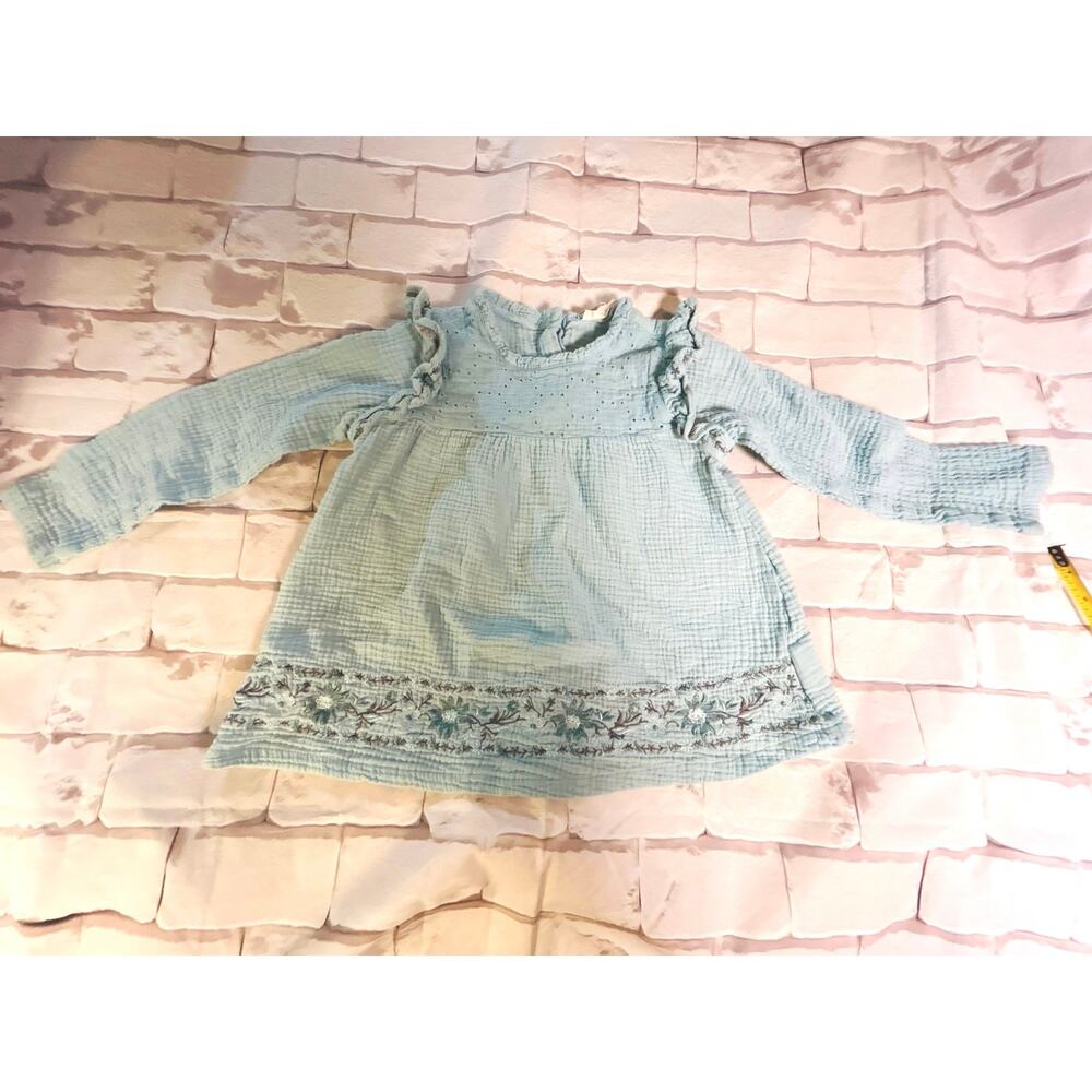 Jessica Simpson Girls 6X Blue Gauze Embroidered Ruffle Long Sleeve Tunic Top